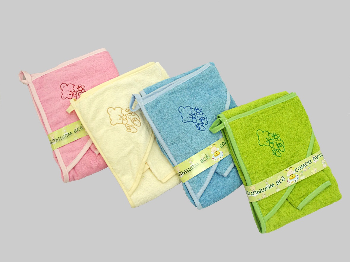 Пеленка-полотенце для купания с варежкой, зеленая  